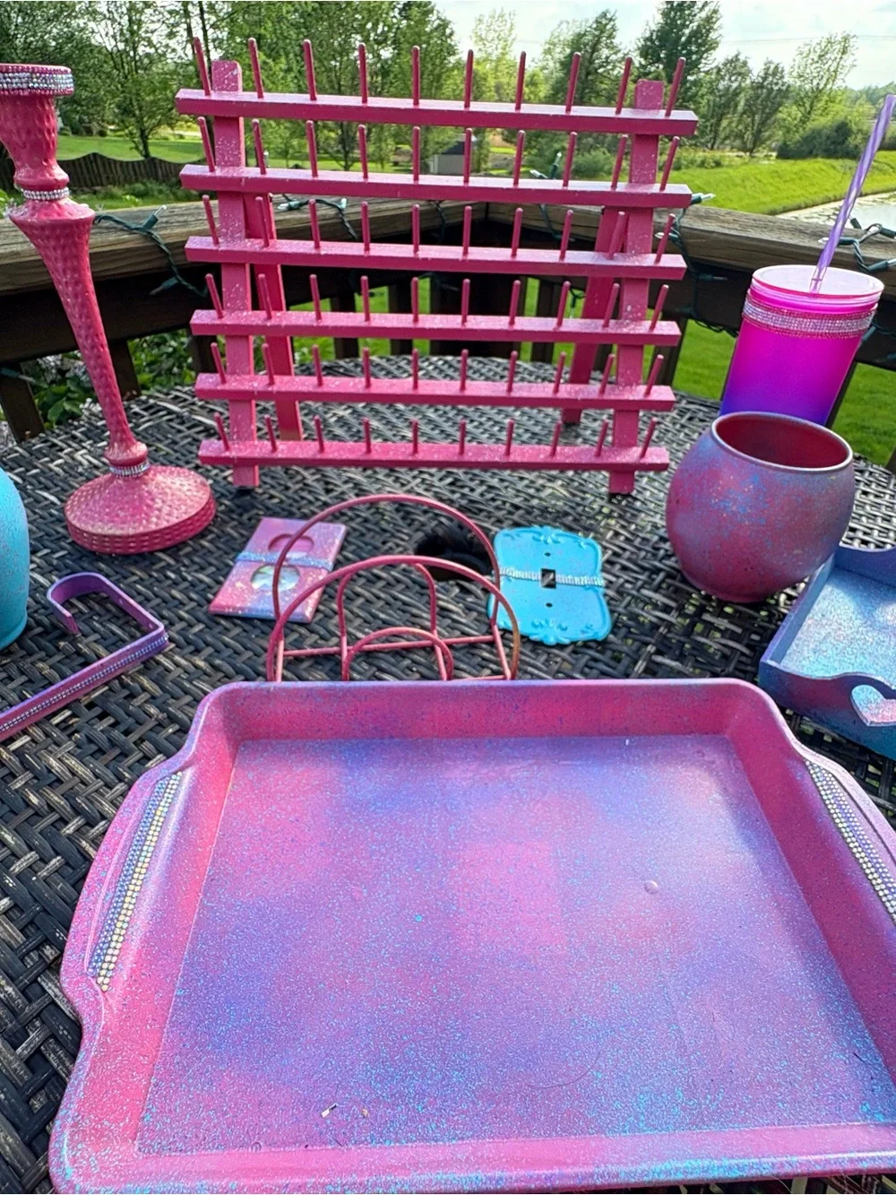 Pink Rotating Makeup Brush & Tool Organizer